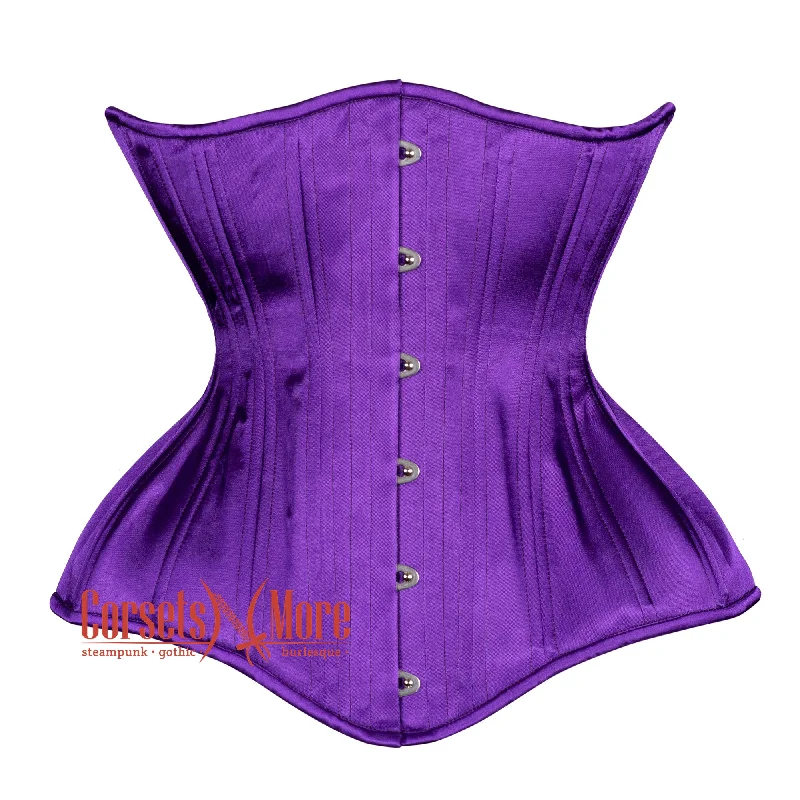 Purple Satin Double Boned Burlesque Long Underbust Gothic Corset