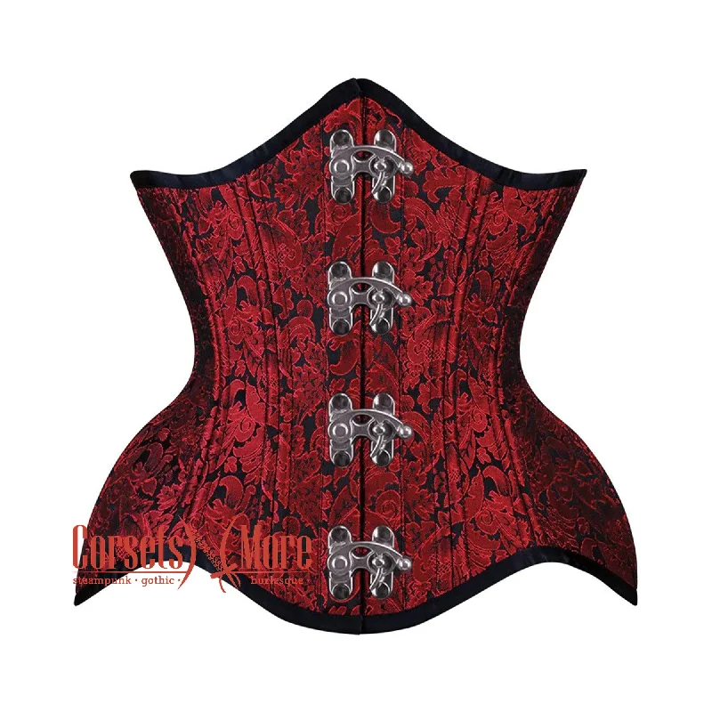 Red and Black Brocade With Front Clasps Gothic Underbust Waist Training Corset