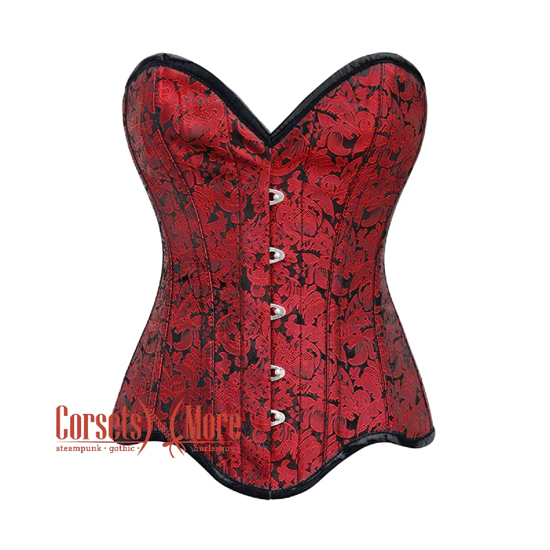 Red Brocade Curvy Design Front Busk Steampunk Gothic Overbust Corset