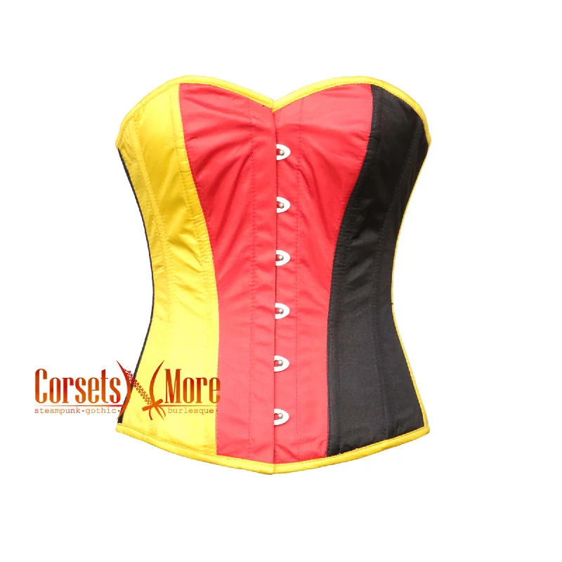 Red Yellow Black Satin German Flag Corset Waist Overbust Top