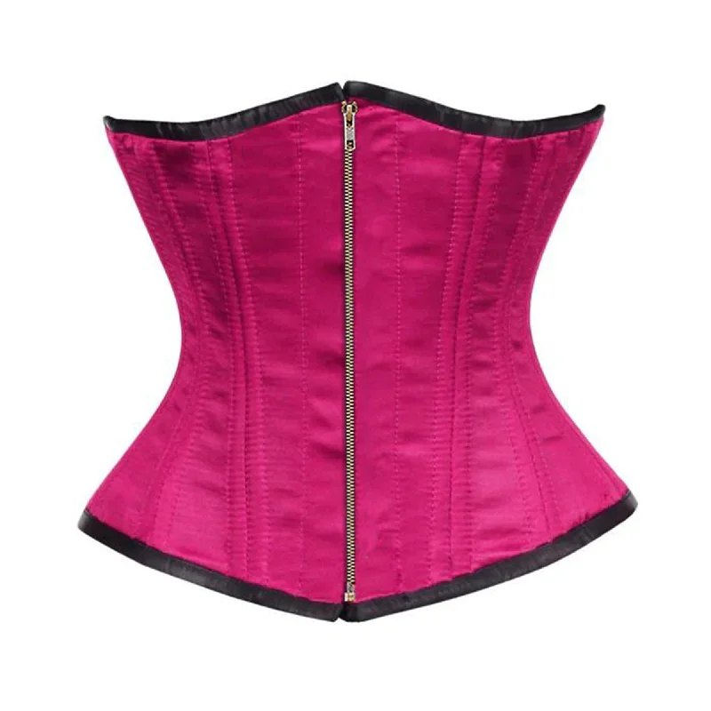 Royal Pink Satin Double Bone Front Antique Zipper Gothic Underbust Bustier Corset