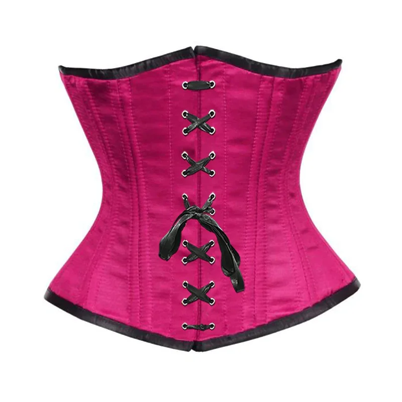 Royal Pink Satin Double Bone Front Black Ribbon Gothic Underbust Bustier Corset