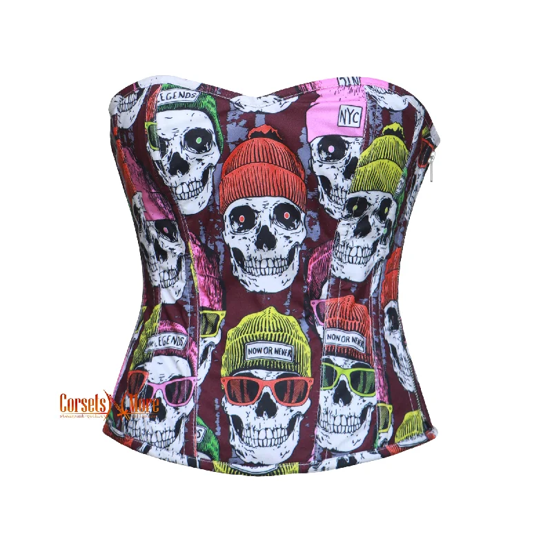 Skull Printed gothic Overbust Cotton Corset Costume