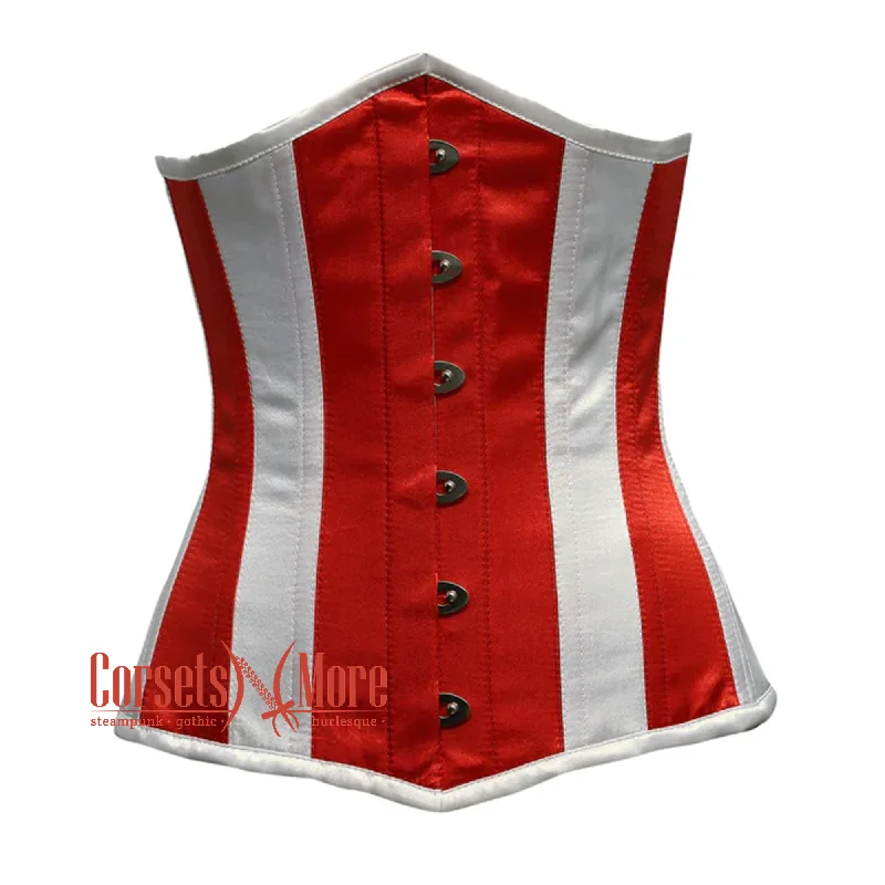 Steampunk Red White Satin Long Pointed Underbust Corset