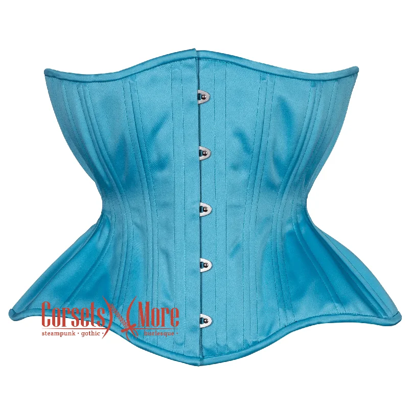 Turquoise Satin Double Boned Burlesque Long Underbust Gothic Corset