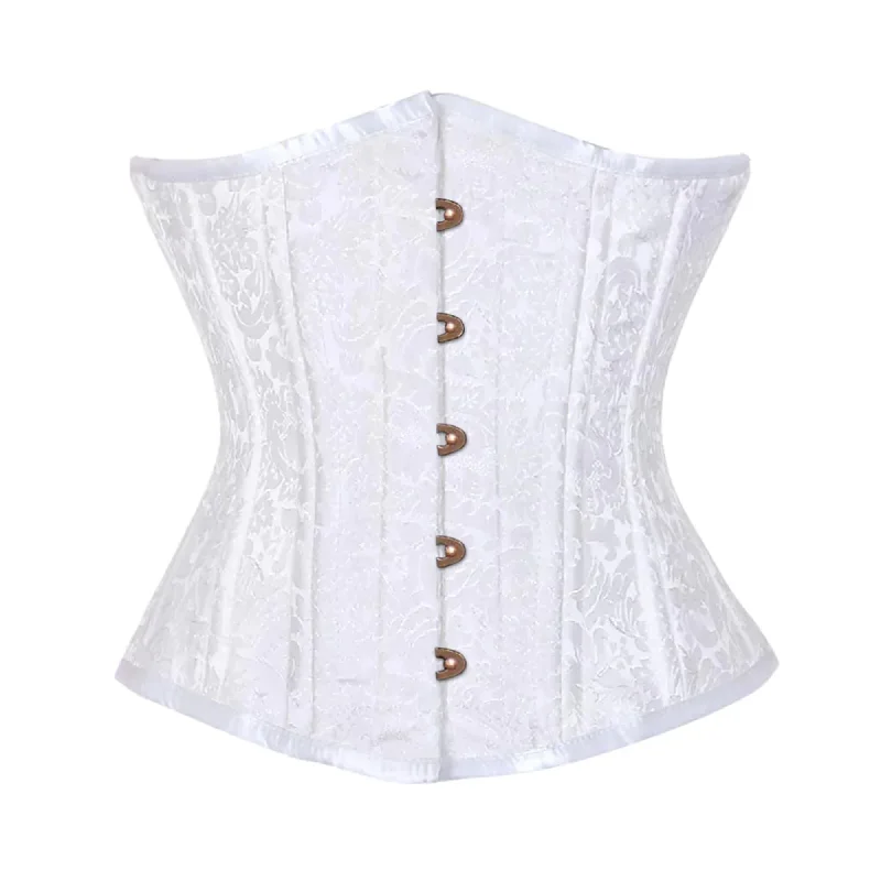 White Brocade Double Bone Front Antique Busk Gothic Underbust Bustier Corset