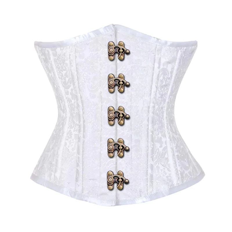 White Brocade Double Bone Front Antique Clasps Gothic Underbust Bustier Corset