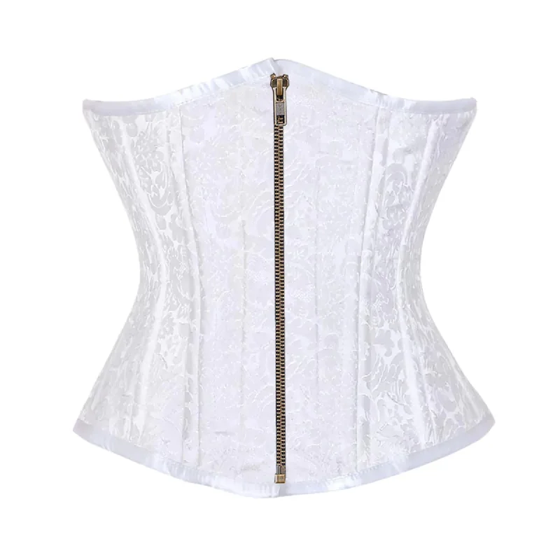 White Brocade Double Bone Front Antique Zipper Gothic Underbust Bustier Corset