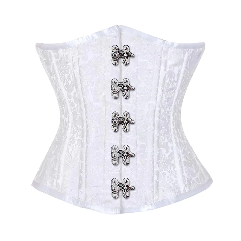 White Brocade Double Bone Front Silver Clasps Gothic Underbust Bustier Corset