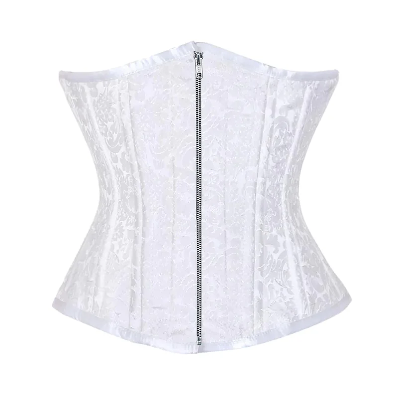 White Brocade Double Bone Front Silver Zipper Gothic Underbust Bustier Corset