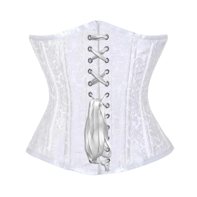 White Brocade Double Bone Front White Ribbon Gothic Underbust Bustier Corset