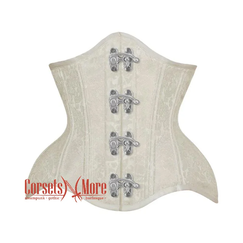 White Brocade With Front Clasps Gothic Underbust Waist Training Corset