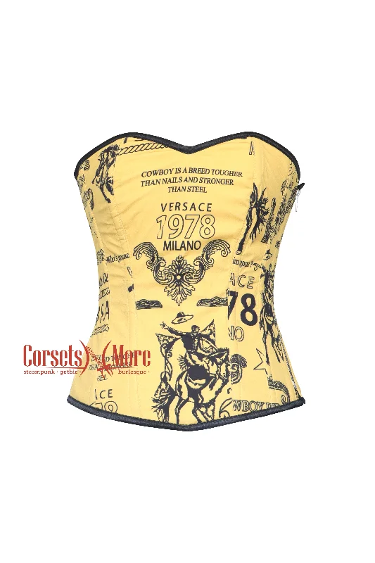 Yellow Printed Zipper Corset Costume Overbust Bustier Top