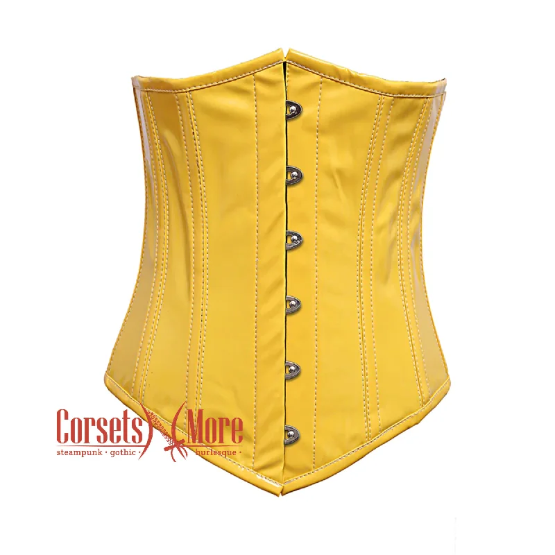 Yellow PVC Leather With Front Silver Busk Gothic Long Underbust Waist Training Corset