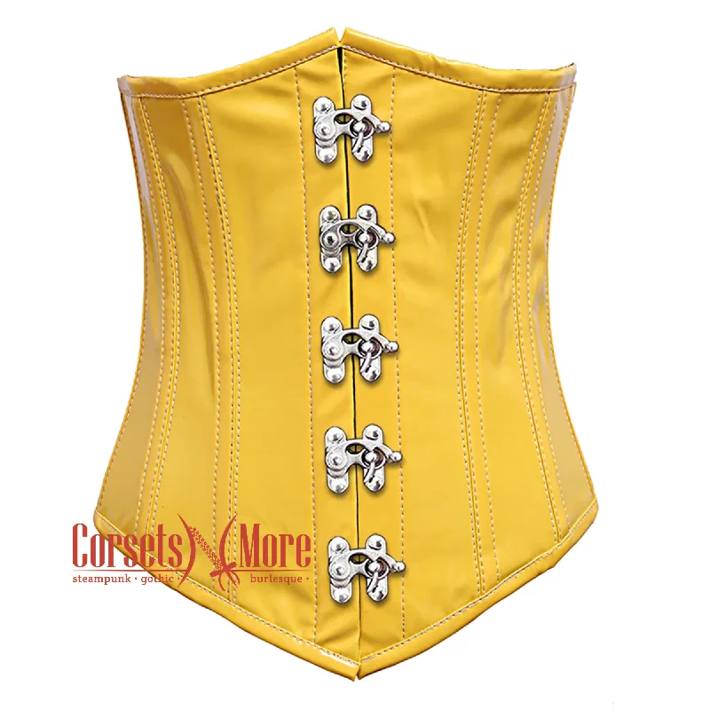 Yellow PVC Leather With Front Silver Clasps Gothic Long Underbust Waist Training Corset