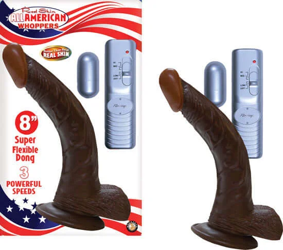 Experience Realistic Bliss with the Afro American Whopper 8 inches Vibrating Brown