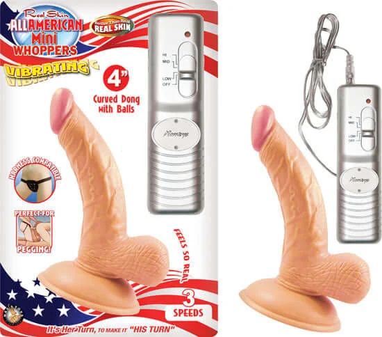 All American Mini Whoppers 5 inches Curved Dong with Balls Flesh Beige Vibrating