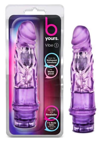 Blush Novelties Cock Vibe #3 Purple - Realistic Waterproof Vibrating Dildo, 7 Inches, Multi-Speed