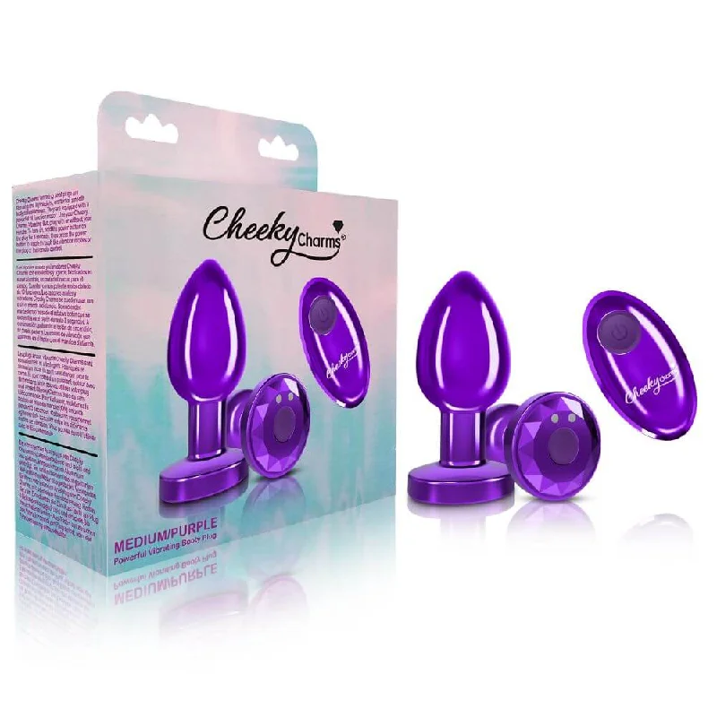 Cheeky Charms Vibrating Metal Plug Purple Medium with Remote