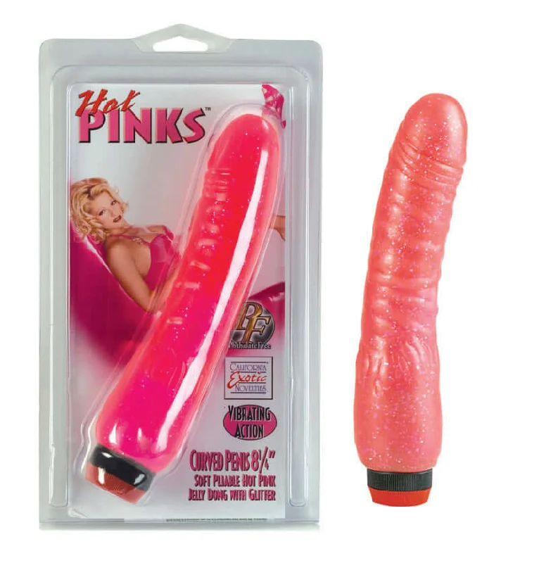 Hot Pink Curved Penis Vibrator - 8.25 Inch Vibrating Jelly Dong