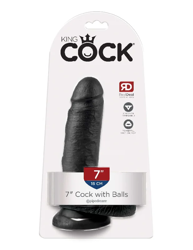 King Cock 7 inches with Balls Black Dildo Real Deal RD