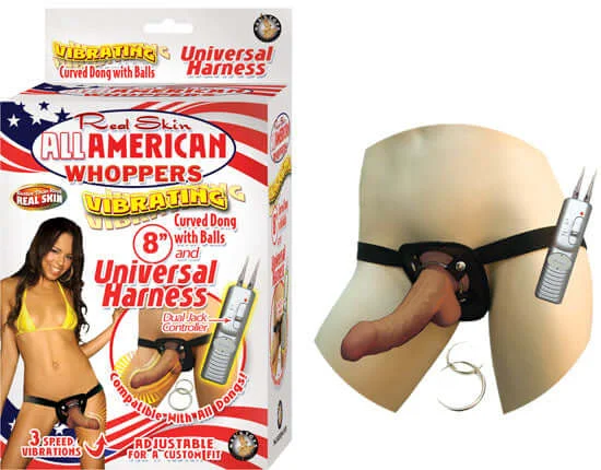 Latin All American Whopper 8-Inch Vibrating Dong with Universal Harness