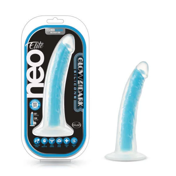 Neo Elite Glow In The Dark 7.5 inches Dual Density Cock Neon Blue