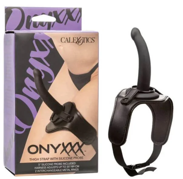 ONYXXX Adjustable Thigh Strap-On Harness with 5” Curved Silicone Probe