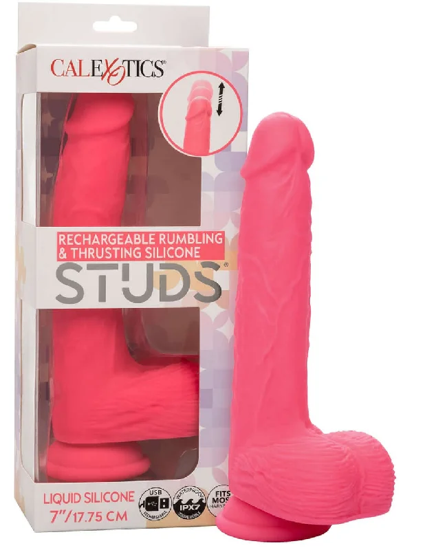 Rechargeable Rambling & Thrusting Silicone Studs - 7" Vibrating Thrusting Dildo with Suction Base