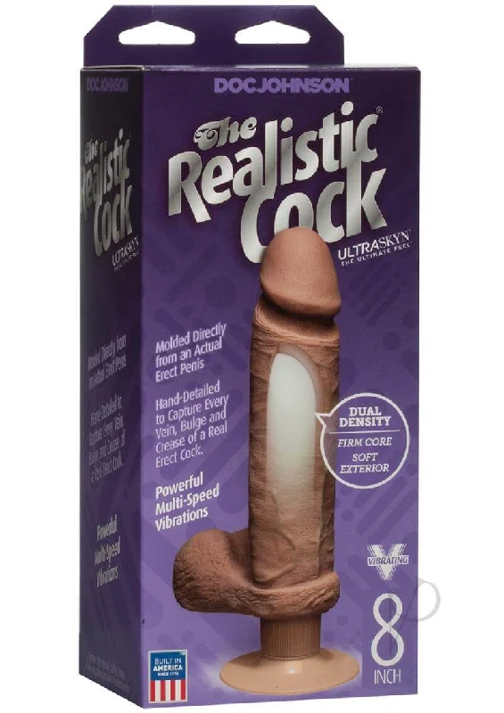 Realistic 8-Inch Brown Vibrating Cock - Lifelike Dual-Density Pleasure