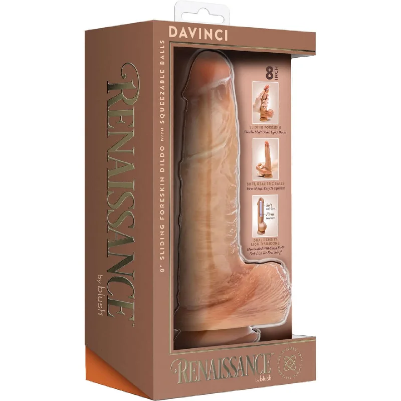 Renaissance DaVinci 8 Inch Sliding Foreskin Dildo Tan - Realistic Dual Density Silicone by Blush