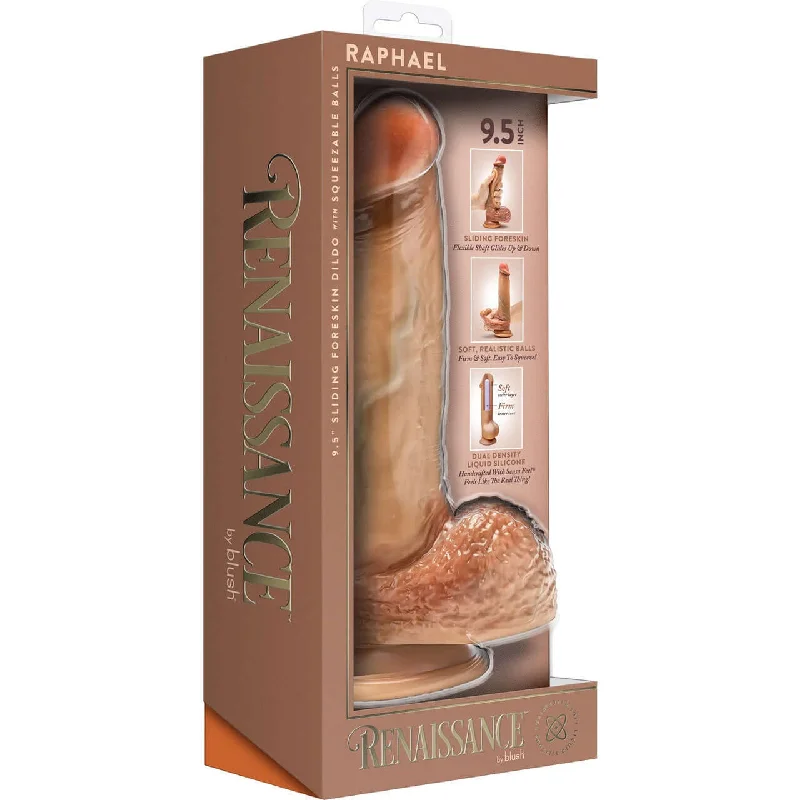 Renaissance Raphael 9.5 Inch Sliding Foreskin Dildo Tan - Realistic Dual Density Silicone by Blush