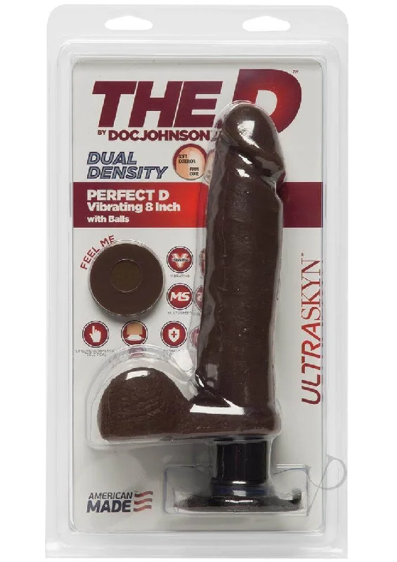 The D Perfect D Vibrating 8-Inch Dildo with Balls - Realistic Chocolate Vibrator