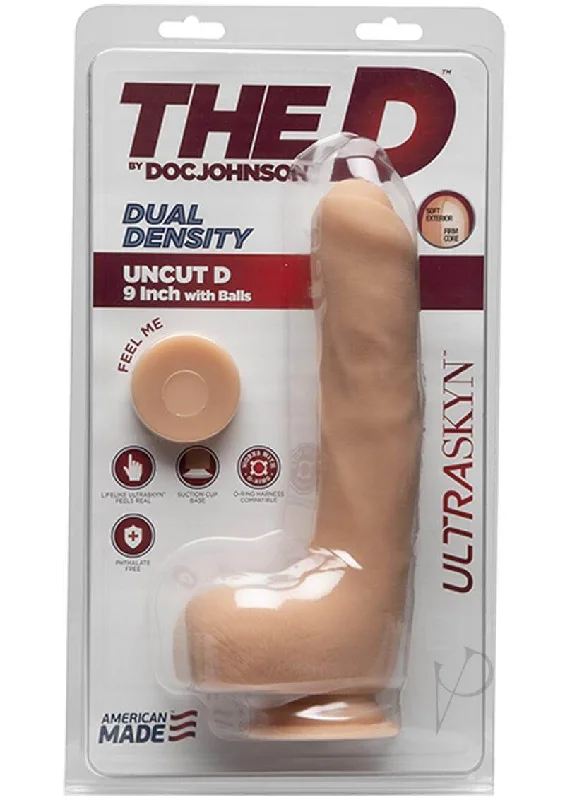 The D Uncut D Ultraskyn Realistic Dildo with Balls - 9 Inch Vanilla