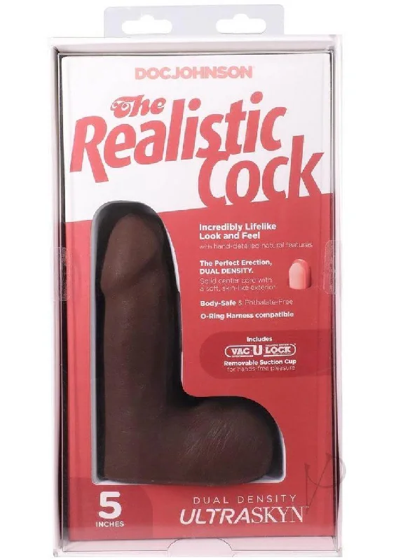 The Realistic Cock 5 Inches ULTRASKYN Vac-U-Lock Dildo with Balls – Chocolate