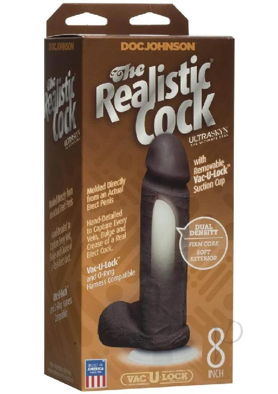 Realistic Cock with Balls - 8 Inches in Black - Dual-Density ULTRASKYN