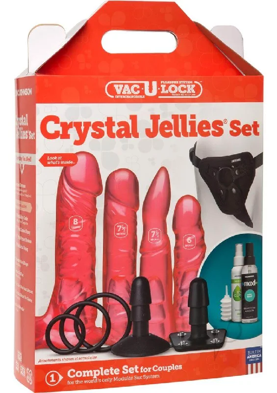 Vac U Loc Crystal Jellies Set Pink: The Ultimate Strap-On Experience by Doc Johnson