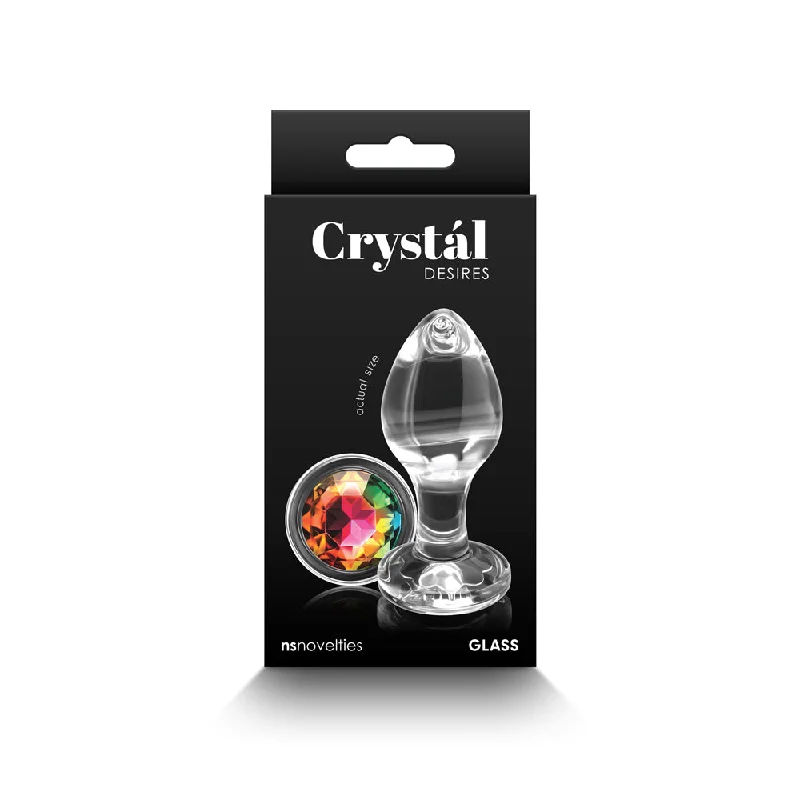 Crystal Desires Glass Round Gem Butt Plug Medium - Rainbow