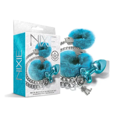 Nixie Metal Butt Plug & Furry Handcuff Set Medium - All Colors