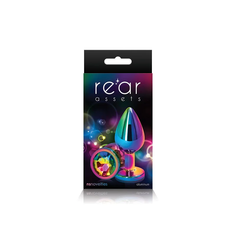 Rear Assets Multicolor Medium Anal Plug With Gem- Rainbow