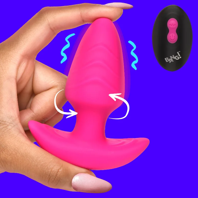 Rotating & Vibrating Silicone Butt Plug w/ Remote - Pink